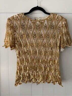 Ag Adriano Goldschmied Gold Sequin Short Sleeve Vintage Top